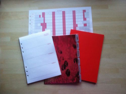 A5 Organiser Filofax Week On 2 Pages 2015 Diary Refill Set. Red.