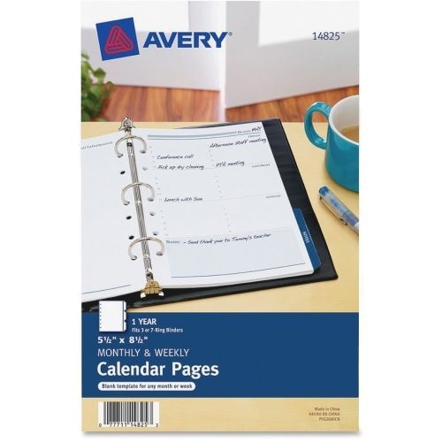 Avery Monthly/Weekly Calendar Refill Pages - 5.5&#034; x 8.5&#034; -1 Year -White
