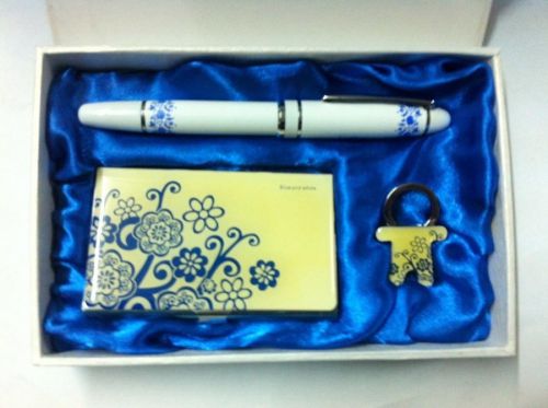 1gift set chinese pen/ business name card / key porcelain case holder box floral for sale