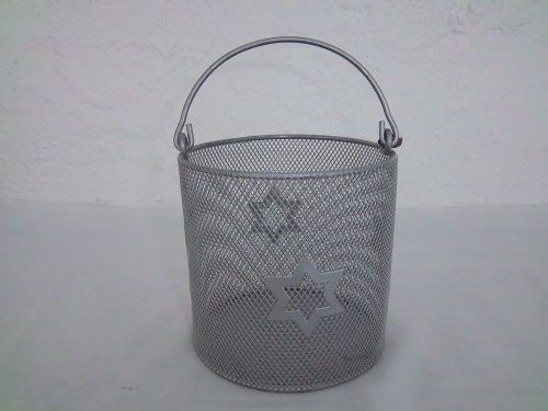 Holder Metal Pail Bucket Organizer Silver Wire Mesh for Desk or Hang Multi-use