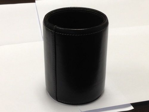 JCF Black Genuine Leather Pencil Cup Office Desk Accessories