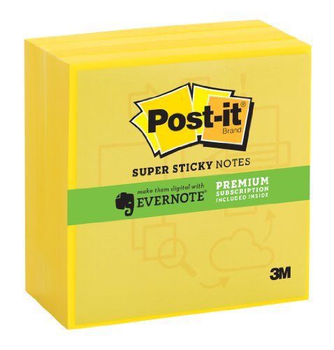 Post-it Evernote Super Sticky Notes - Removable, Recyclable - 3&#034; X (6544ssyev)