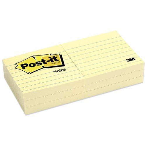 Post-it Ruled Adhesive Note - Self-adhesive, Repositionable - 3&#034; X 3&#034; - (6306pk)