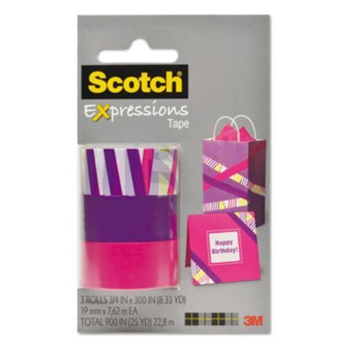 3m C2143PK5 Expressions Magic Tape, 3/4&#034; X 300&#034;, Assorted Preppy, 3 Pack