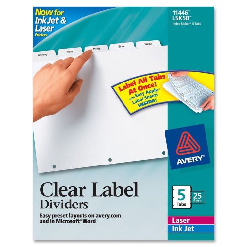 Avery Index Maker Clear Label Dividers with 5 White Tabs 25 Count (11446)