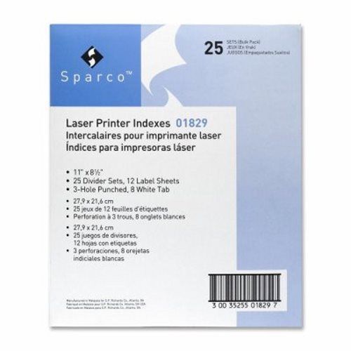 Sparco Laser Printer Indexes, Punched, 8-Tab, 25 ST/PK, White (SPR01829)