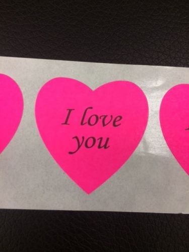 200 Heart I love you Neon Pink 1 3/8&#034; Label Sticker I love you Neon Pink Fragile