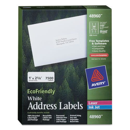 EcoFriendly Labels, 1 x 2-5/8, White, 7500/Pack