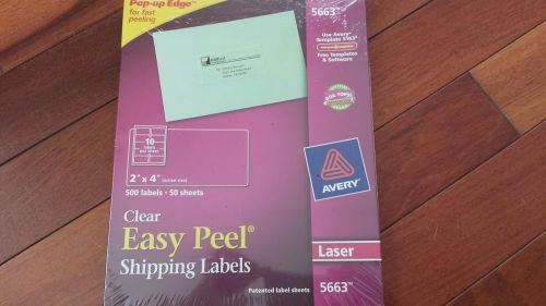 AVERY 5663 Clear Easy Peel 500 Shipping Labels 2&#034; x 4&#034; Laser Pop-up edge