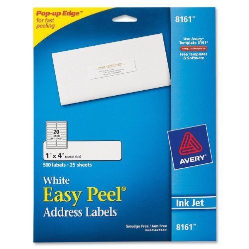 Avery easy peel 1 x4 inch white address labels 500 count (8161) for sale