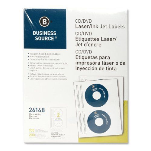Business source cd/dvd laser/inkjet label - 100 / pack - circle - (bsn26148) for sale