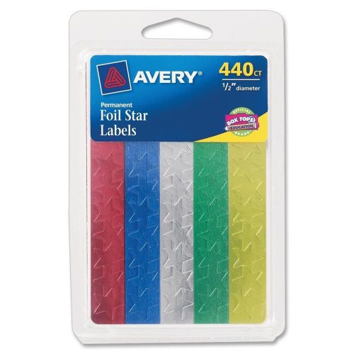 Avery Dennison Foil Star Labels, 1/2&#034;, 440/Pack, Red/Green/ Gol [ID 138947]