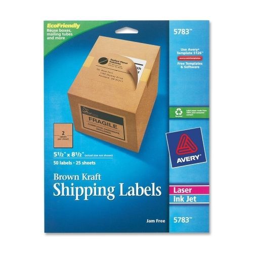 Avery Shipping Label -5.5&#034;Wx8.5&#034;L - 50 / Pack- Laser, Inkjet - Brown Kraft