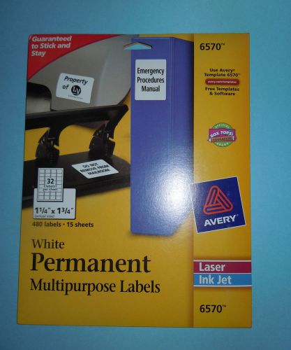 AVERY 6570 - WHITE PERMANENT MULTIPURPOSE LABELS - 480 LABELS - 1 1/4&#034; x 1 3/4&#034;