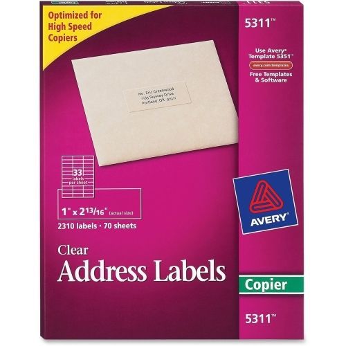 Avery Clear Mailing Label - 1&#034;Wx2.81&#034;L - 2310 / Box - 33/Sheet - Clear