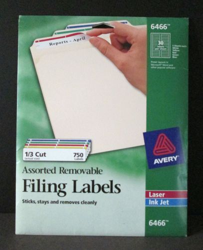 Avery REMOVABLE Filing Labels for Inkjet/Laser, Assorted Colors #6466