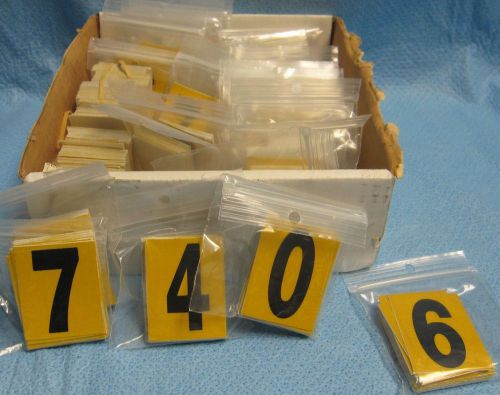 Large Quantity Of 2&#034; x 1 1/2 &#034; Vinyl Black On Yellow Number Labels 0 through 9 and -