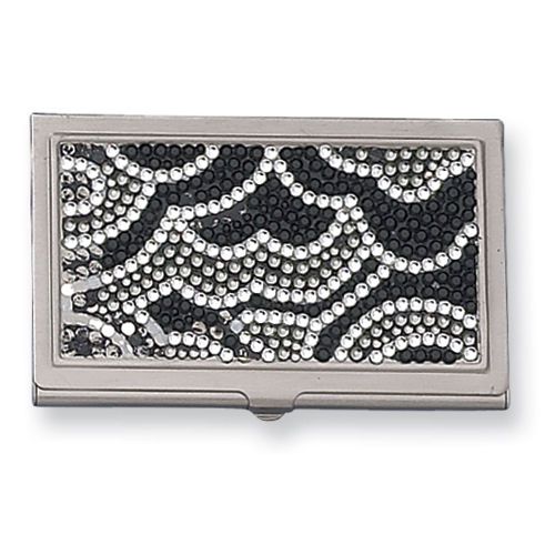 New Black and White Silver-Tone Business Card Case with Swarovski® Crystals