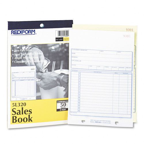 Rediform 2-Part Carbonless Sales Forms, 50 Sheet, Carbonless, 7.87&#034;&#034; x 5.5&#034;&#034;