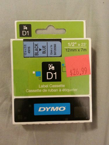Dymo D1 Standard Label Office Depot 1/2 in x 23 Black on Blue New