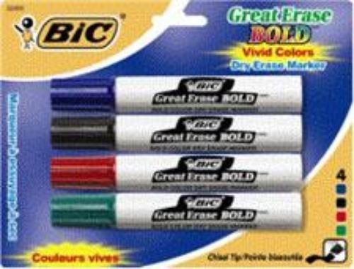 BIC Great Erase Pocket Style White Board Markers Assorted Colors 4 Count