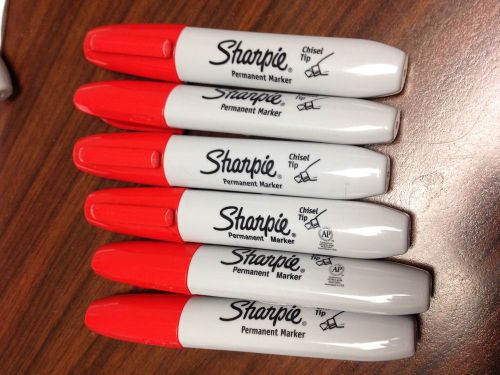 LOT OF 6 Sanford Sharpie Marker Chisel Tip Red - NEW