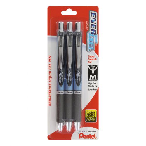 Pentel EnerGel Deluxe RTX Retractable Liquid Gel Pen, 0.7mm, Black Ink, 3 Pack