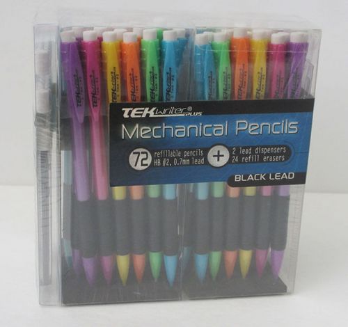 TekWriter 72 Refillable Mechanical #2 Pencils 0.7mm Lead + 2 Lead + 24 Erasers