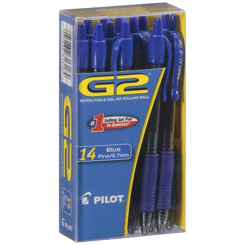 G2 Pilot 14 ct Retractable BLUE Gel Ink Fine Point .7mm Pens Smear Proof NEW !!