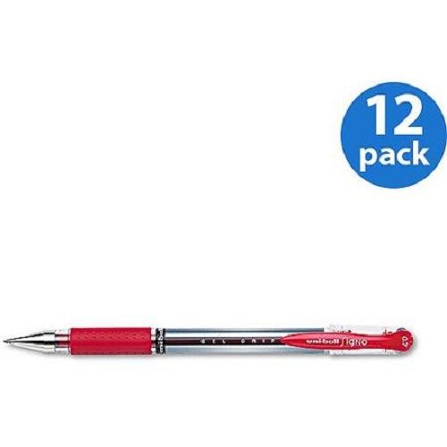 Uni-ball Signo Gel Grip Stick Roller Ball Pen, Red, 12 Count