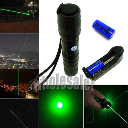 Adjustable Focus Military  Green Laser Pointer Pen+ 2*16340 Battery+Charger  USA