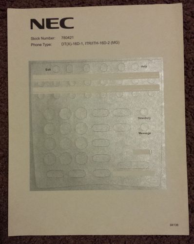NEC DT(X)-16D-1, ITR/ITH-16D-2 (MG) Paper Desi Label, *NEW* 780421