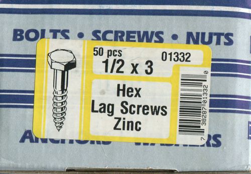 Fastener 1/2&#034; x 3&#034; Hex Lag Screws Zinc Box of 50 ~ CLOSEOUT PRICED
