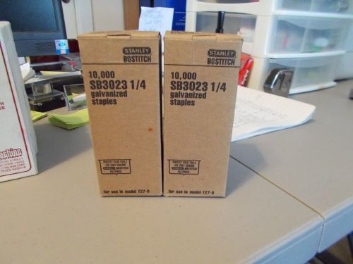 2 BOXES OF 10,000 STANLEY BOSTITCH SB3023 1/4 INCH GALVANIZED STAPLES