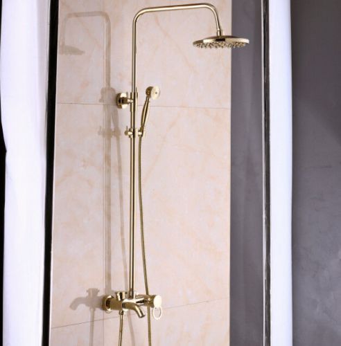 Wall Mounted Rainfall Golden Single Handle Shower Faucet With Handheld Shower