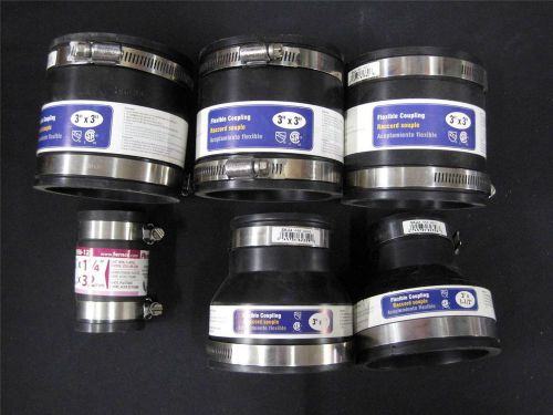 Lot x 6 worldwide fernco pvc rubber flex coupling assorted size 3&#034; 2&#034; 1.5&#034; 1.25&#034; for sale
