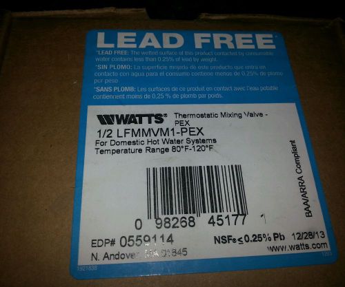 Watts lfmmvm1-pex thermostatic mixing valve *new* for sale