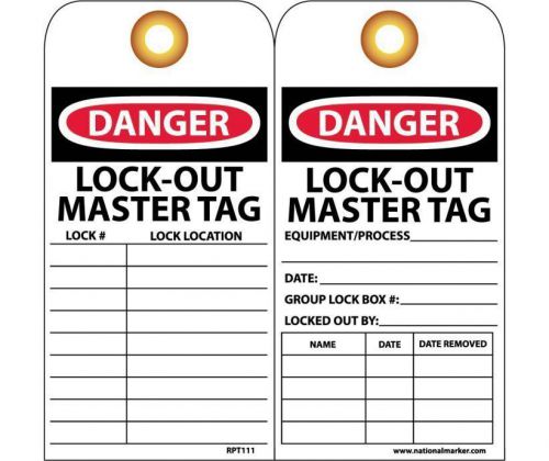 NMC RPT111G LOCK-OUT SAFETY TAG - Danger LOTO Master Tag 6&#034; X 3&#034; Vinyl (25PK)