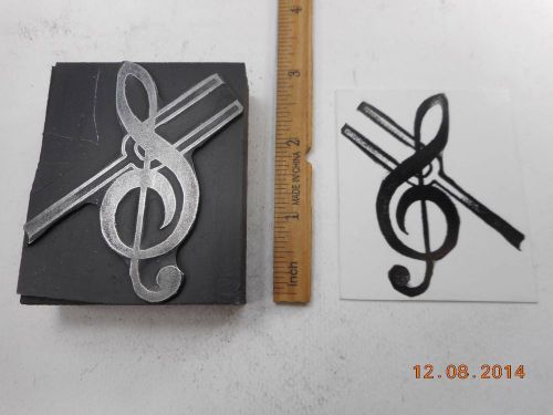 Letterpress Printing Printers Block, Music Clef w Tuning Fork