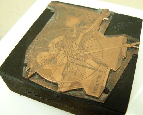 Antique Copper Wood Electrotype Print Block Bateman Mfg Iron Age Potato Planter