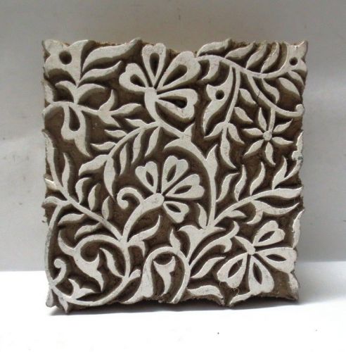 INDIAN WOODEN HAND CARVED TEXTILE PRINTING ON FABRIC BLOCK / STAMP FLORAL