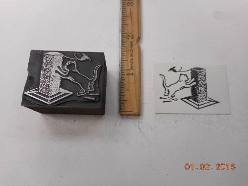Printing Letterpress Printers Block, Kitty Cat sharpens Claws on Scratching Post