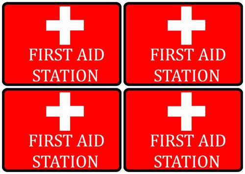 Red Work Place Safety Injured First Aid Station Help Signs Set Of Four New s91