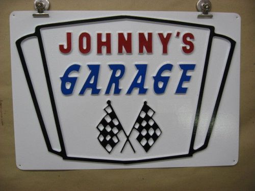 JOHNNY&#039;S GARAGE Personalized Custom Made 3D Embossed Plastic Sign 12x17, Shop