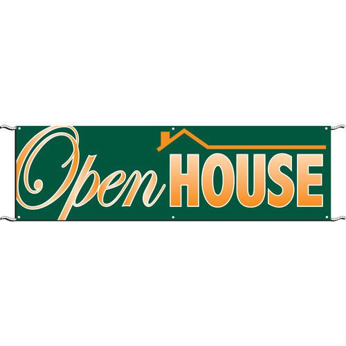 3&#039; x 10&#039; OPEN HOUSE BANNER WITH ROPE AND GROMMETS- IN STOCK READY TO SHIP!