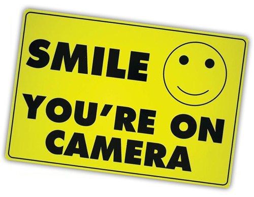 Smile You&#039;re on Camera Yellow Business Security Sign CCTV Video Surveillance