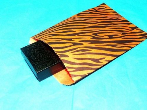 100 5x7 Tiger Striped Party Paper Bags, Animal Striped Colored Gift Kraft Bags