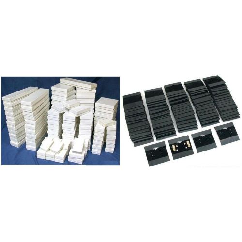 White Gloss Cotton Filled Jewelry Gift Box &amp; Earring Display Cards Kit 200 Pcs