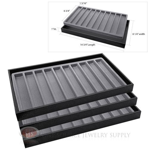 3 Wooden Sample Display Trays With 3 Divided 10 Slot Gray Tray Liner Inserts