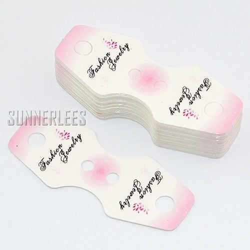 100pcs/lot Pink&amp;White Fold Jewelry Small Packaging Display Cards 62x25mm